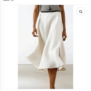 Massimo Dutti Off-White Flared Midi Skirt